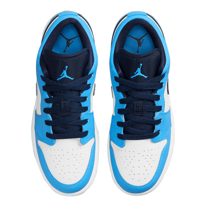 Big Kid's Jordan 1 Low "UNC" White/Dk Powder Blue-Obsidian (553560 144)