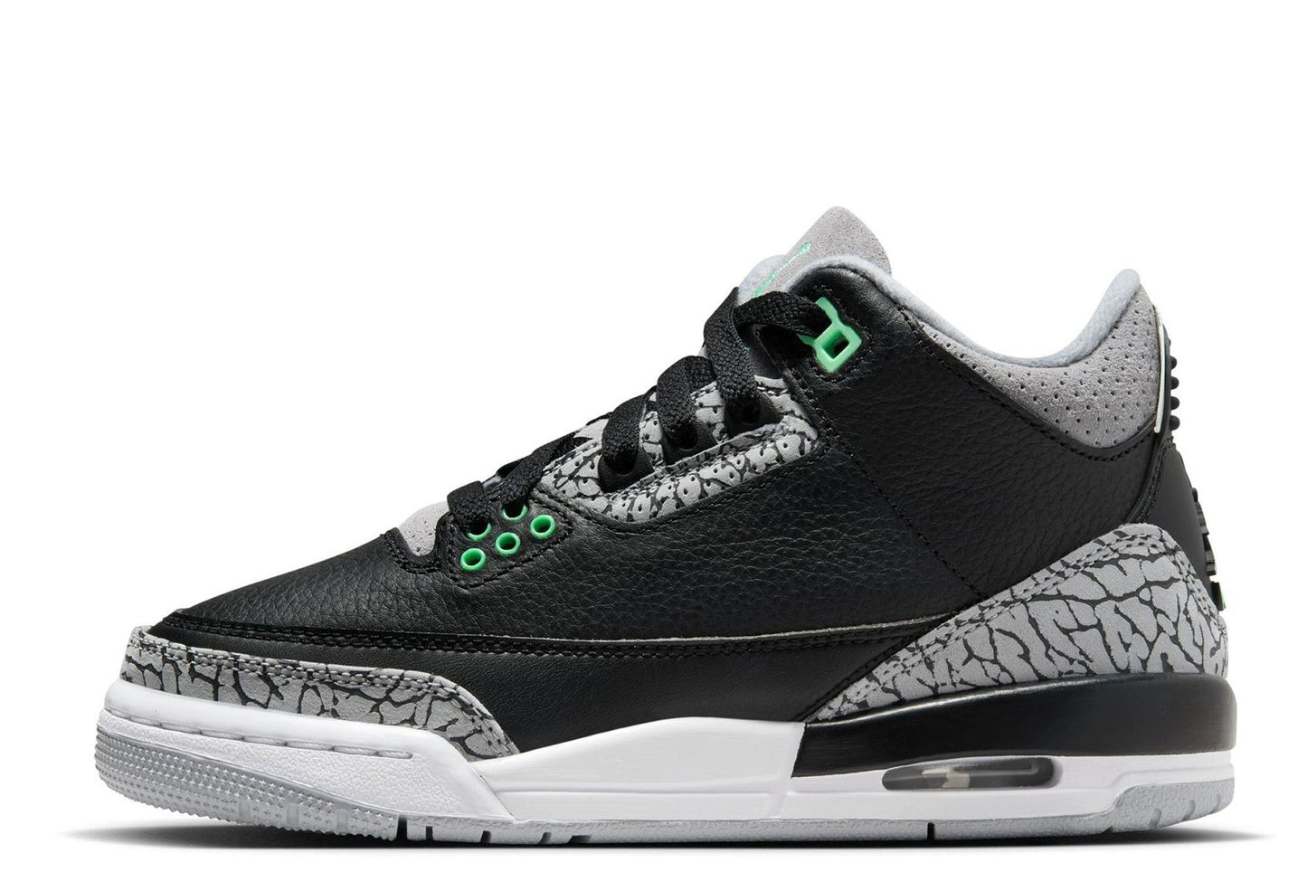 Big Kid's Jordan 3 Retro Black/Green Glow-Wolf Grey (DM0967 031)