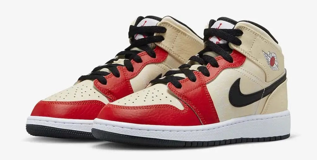Big Kid's Air Jordan 1 Mid Muslin/Chili Red-Black-White