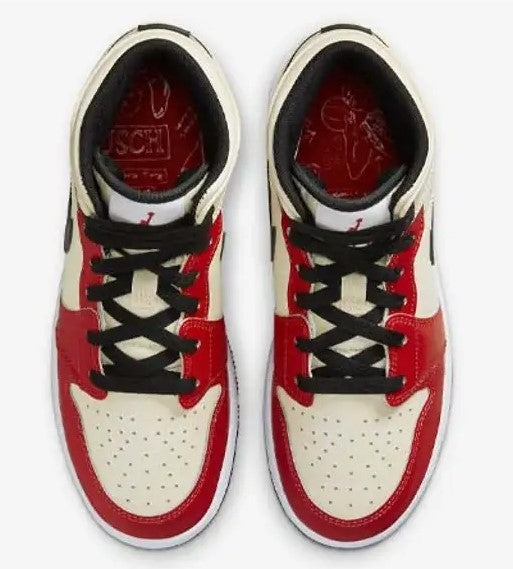 Big Kid's Air Jordan 1 Mid Muslin/Chili Red-Black-White